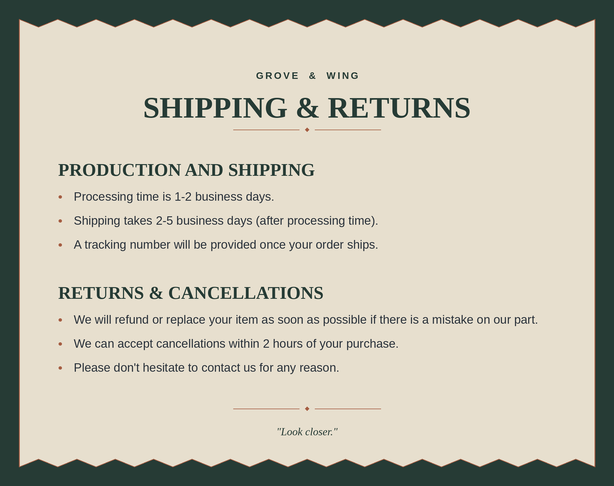Grove & Wing Shipping & Returns